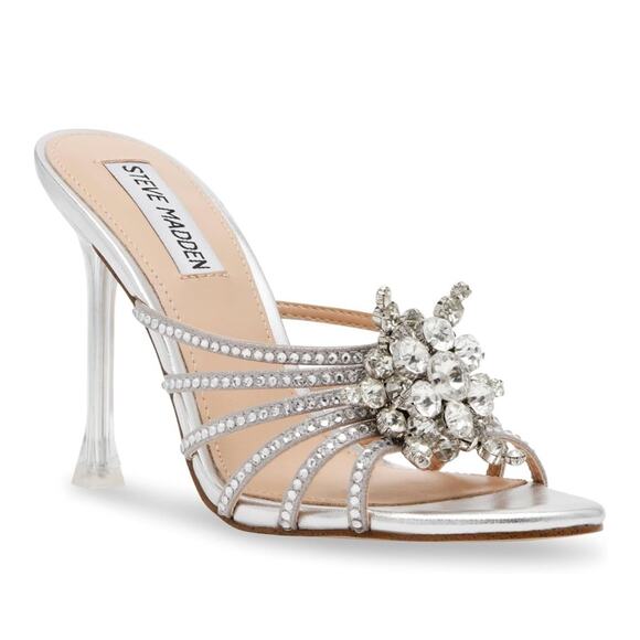 Steve Madden Pamola Rhinestone Heels Sandals Silver Glam Gatsby Party sz 7.5 NEW - Picture 2 of 10